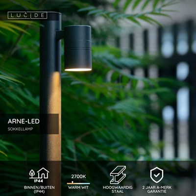 Lucide ARNE-LED - Sokkellamp - Ø 6,3 cm - LED - GU10 - 1x5W 2700K - IP44 - Zwart